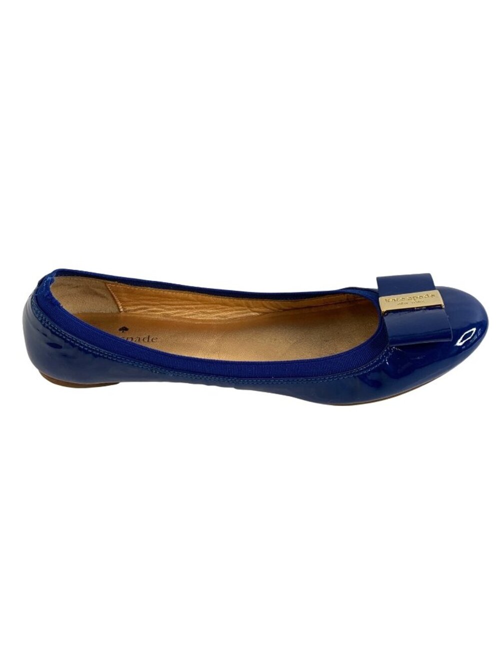 Kate Spade Blue Patent Leather Ballet Flats With Bow Charm 9M GUC